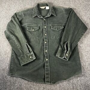 VTG Winter Run Flannel Shirt Mens L Green Chamois Cotton Heavyweight USA Made